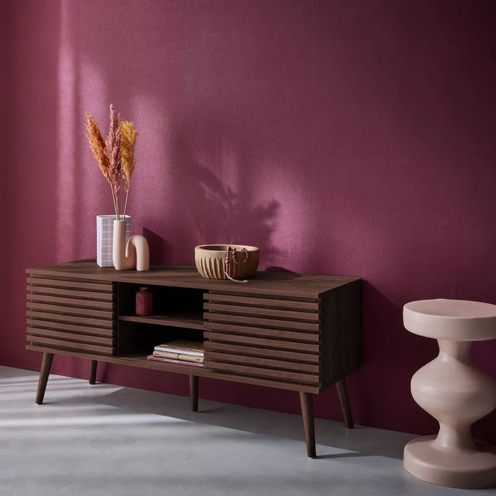 sweeek 120 Cm Scandinavian Tv Unit Grooved Wooden Effect 2 Doors in Dark Brown 6