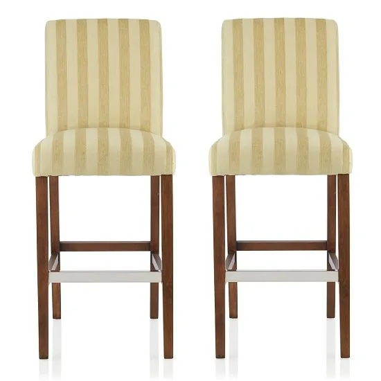 Alden Bar Stools In Oatmeal Fabric And Walnut Legs In A Pair