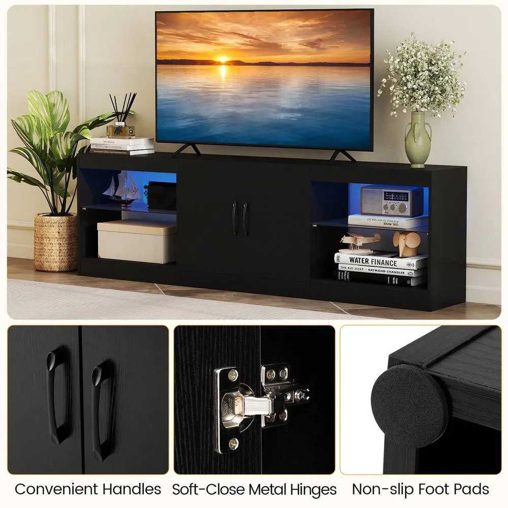 Costway Modular TV Stand for 85" TVs 3-in-1 Entertainment Center w/LED Lights in Black 6