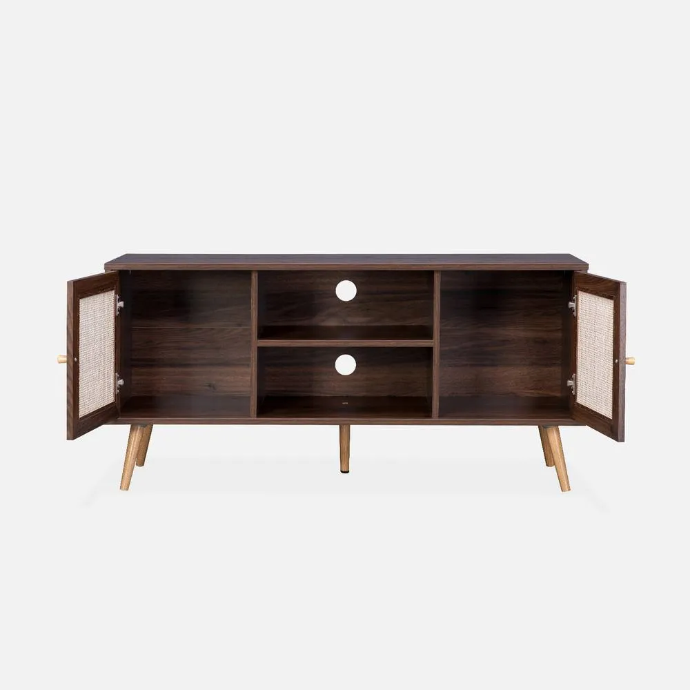 sweeek 120cm Tv Unit Wooden & Cane Effect 2 Doors in Dark Brown 3