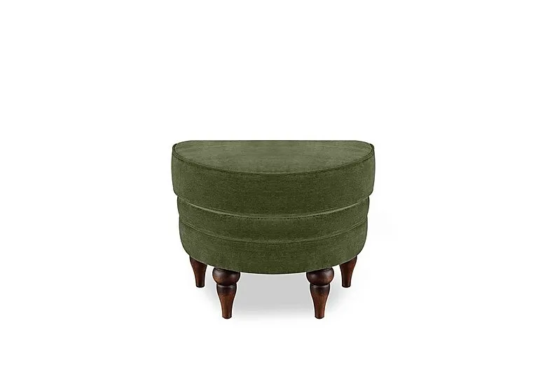 Harriet Fabric Half Moon Footstool - Hunter Green with Walnut Feet