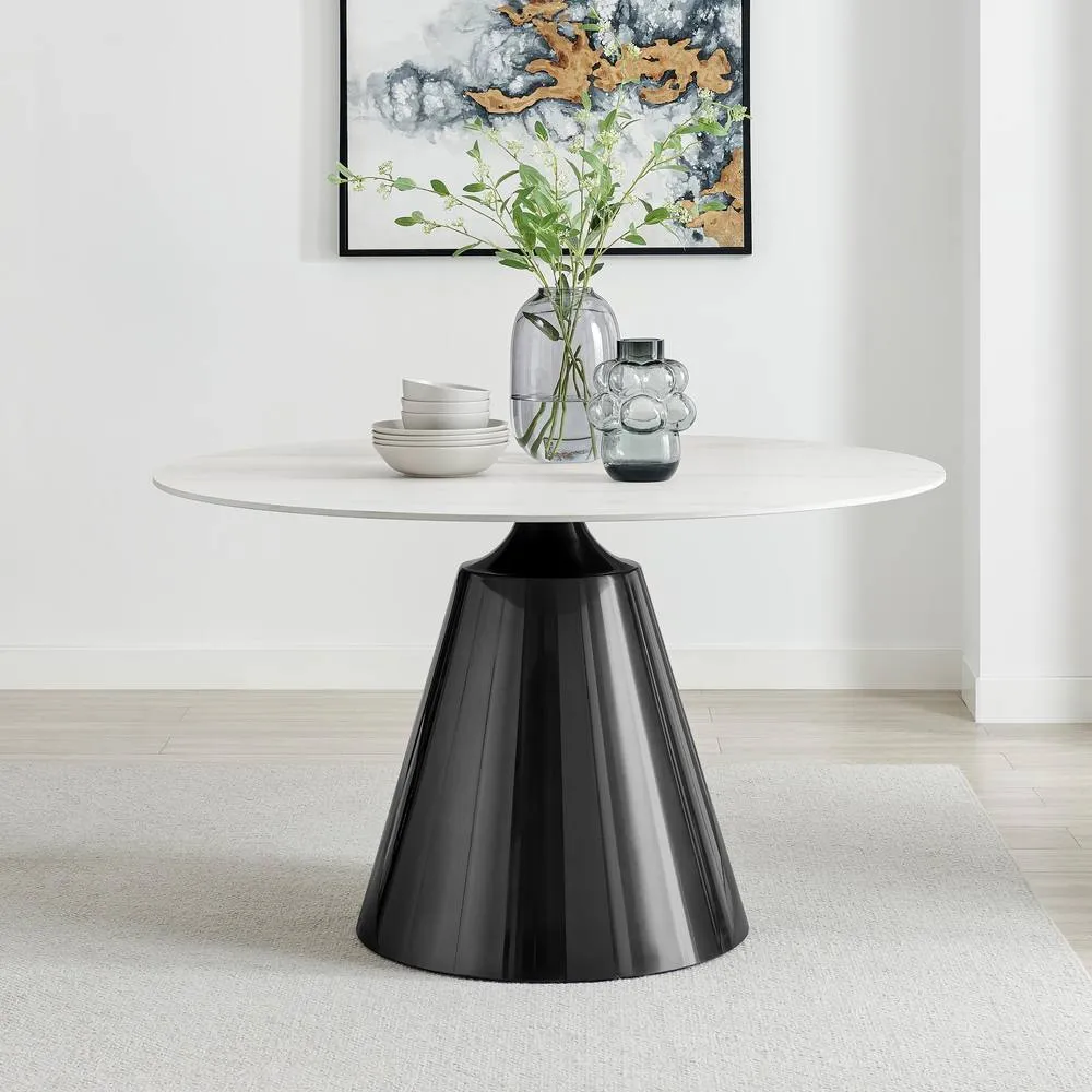 FurnitureboxUK Nina Marble-Effect Dining Set with Cream Fabric Chairs 3