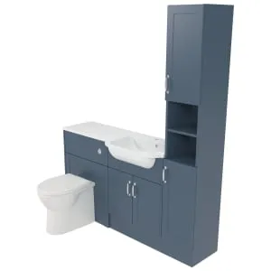 Deccado Padworth Juniper Blue Right Hand 1500mm Fitted Tower, Vanity & Toilet Pan Unit Combination with Right Hand Basin