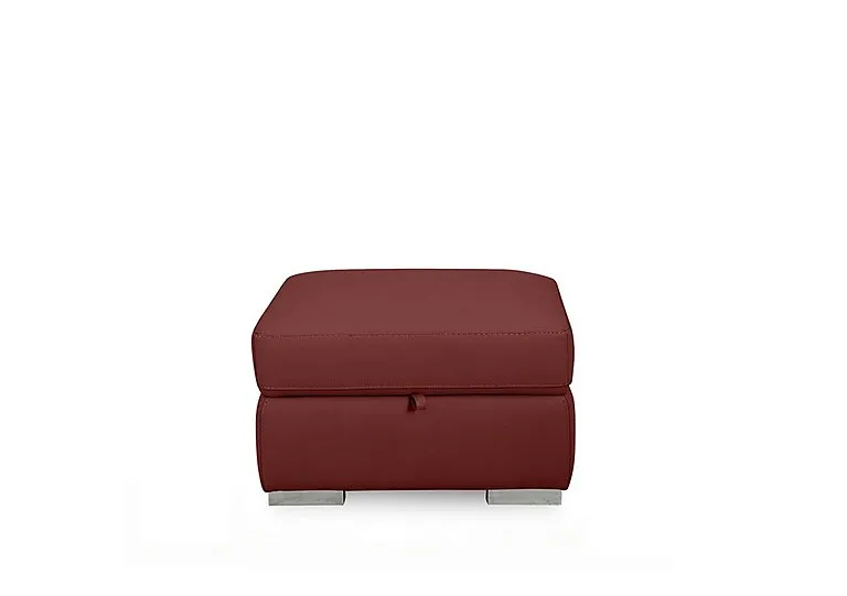 Edison Leather Storage Footstool - Deep Red