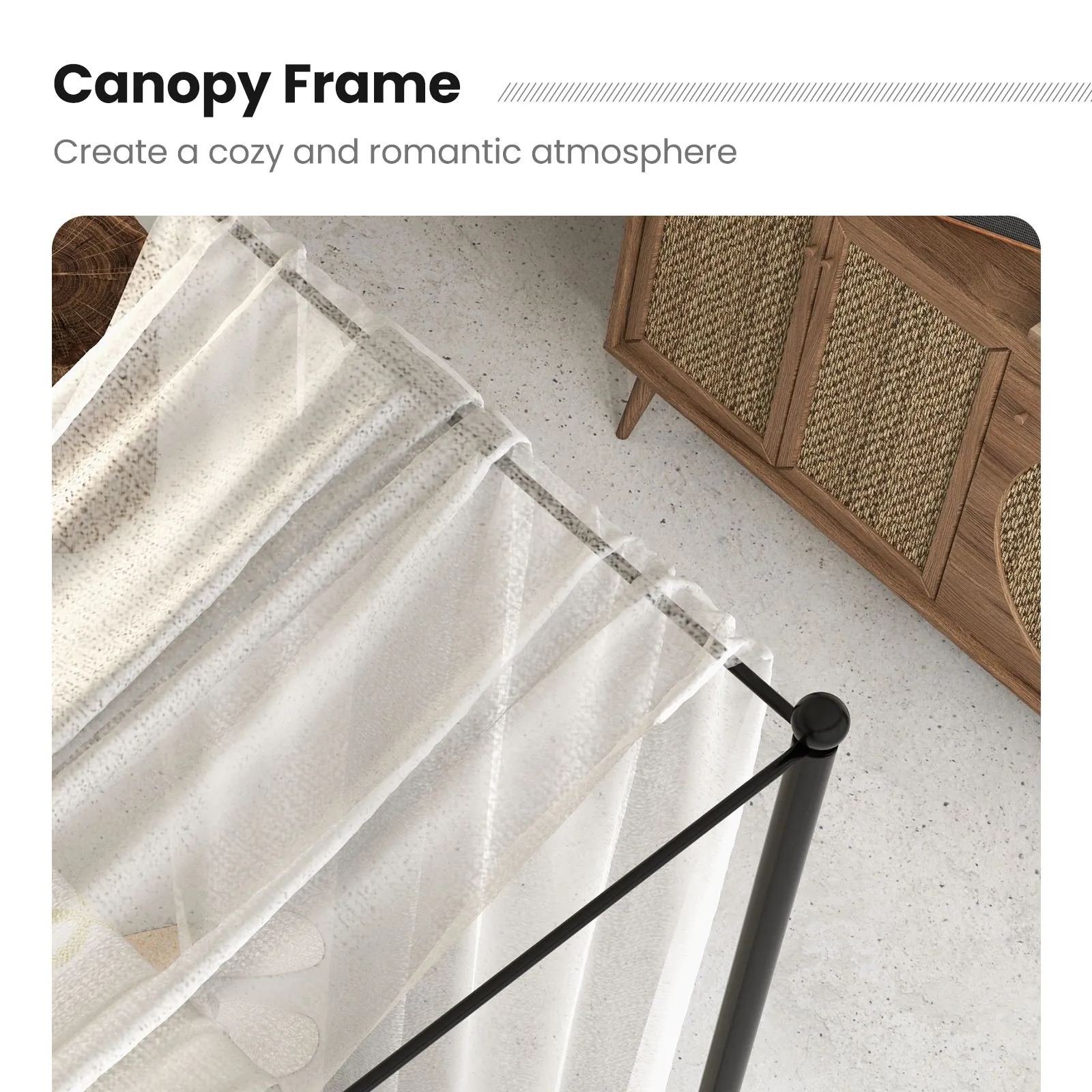 Costway Double Size Metal Canopy Bed Frame 4-Poster Modern Platform Wooden Slat Support in Black 3