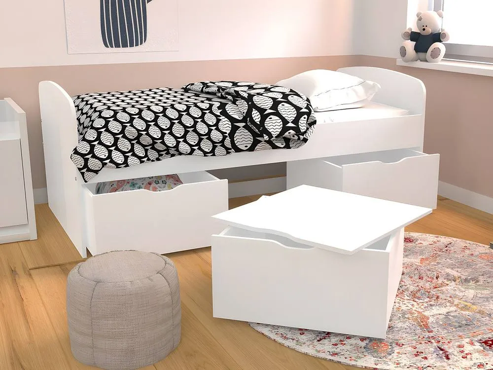 Vente-unique Bed With 2 Drawers & 1 Storage Box - 90 X 190 Cm - White - LOUANE 5