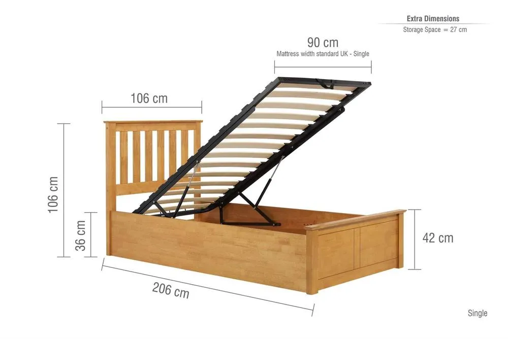 Birlea Single Oak Ottomam Bed 3FT Storage Bed Frame Aspen in Brown 4
