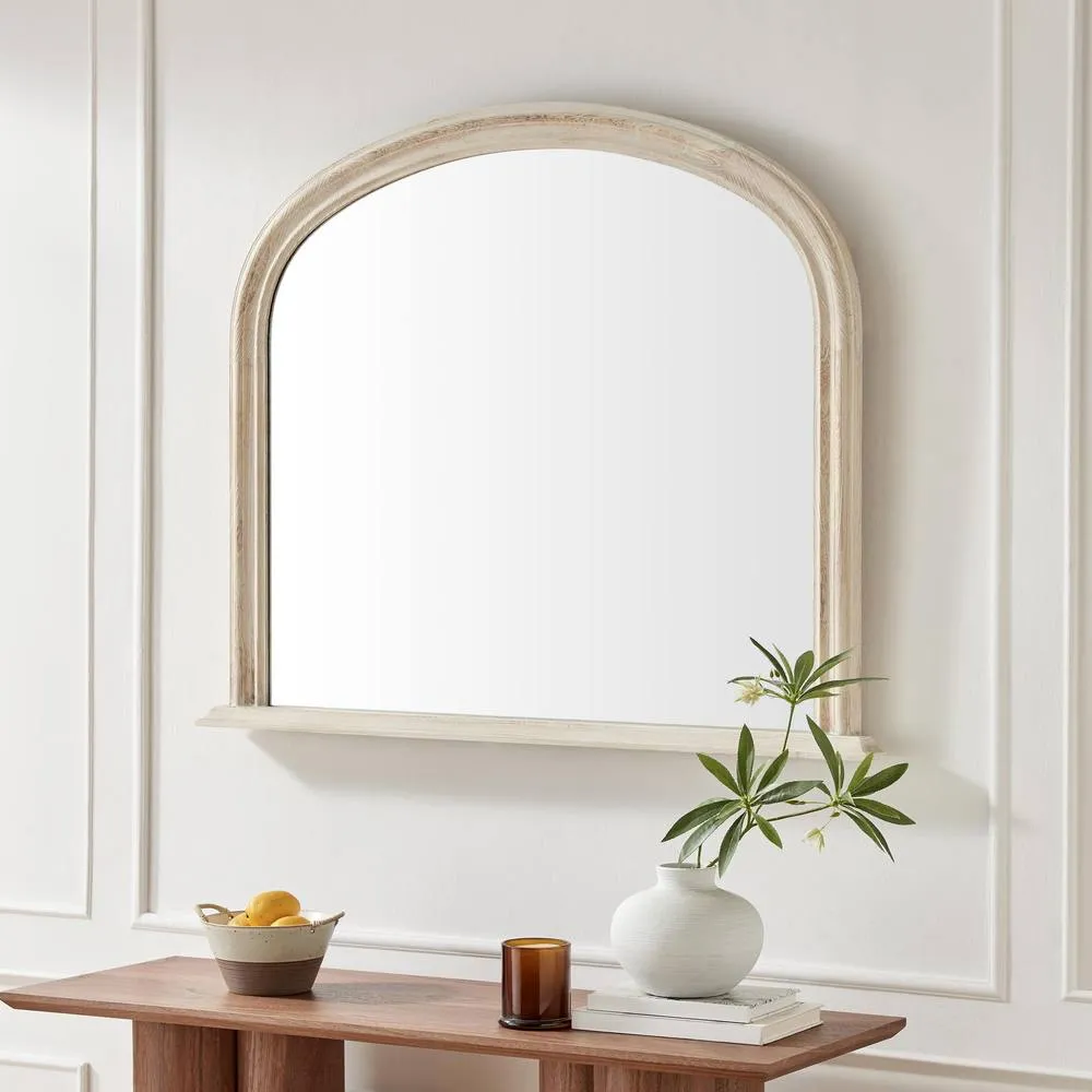 FurnitureboxUK Cecily Whitewash Wood Large 110x90 Overmantle Arch Mirror in White