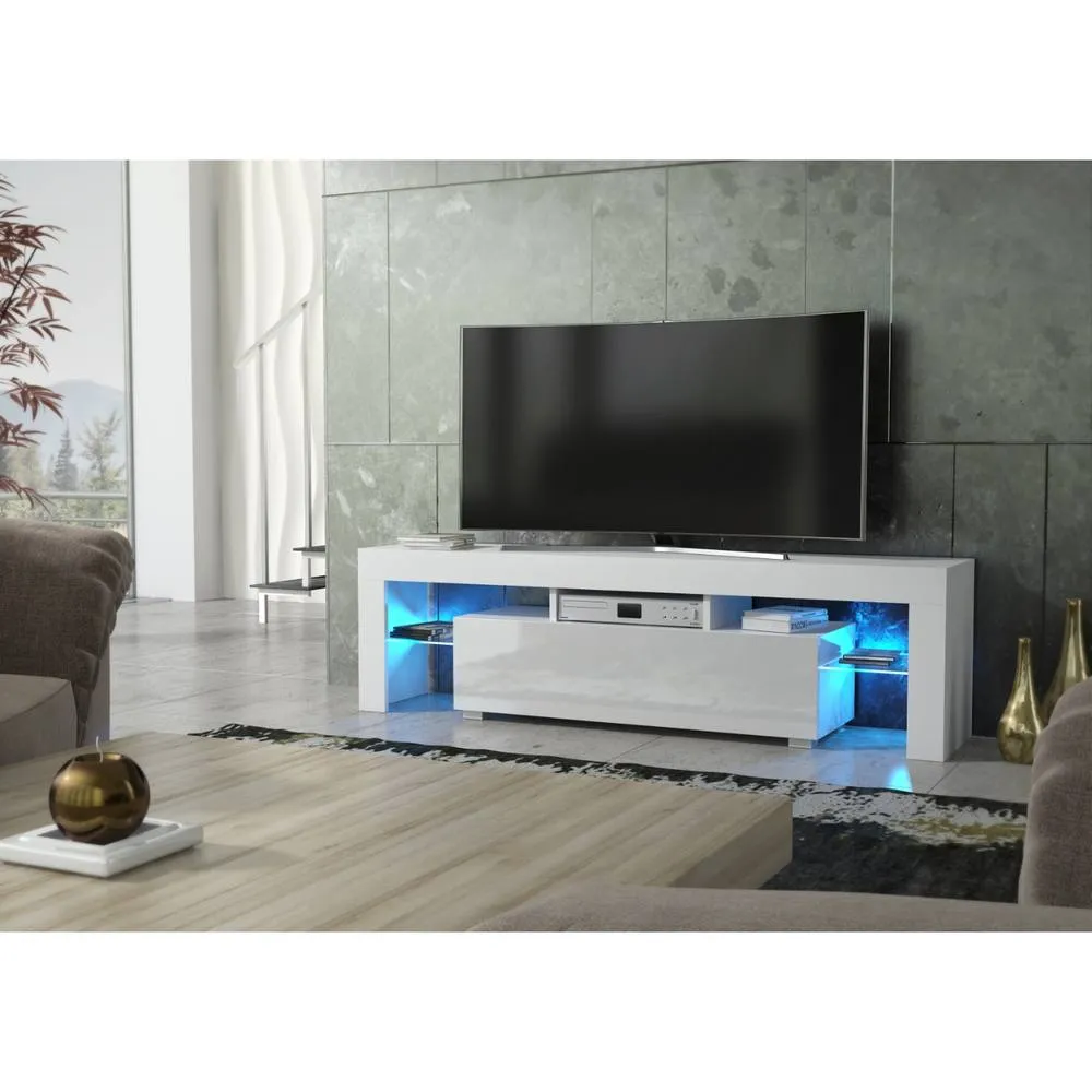 Creative Furniture Aria TV Unit 160cm - White with Gloss Doors + LED Lights 5