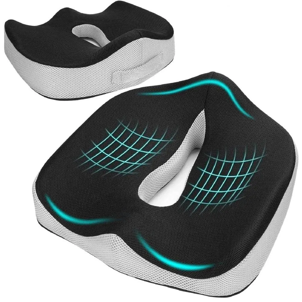 NESTLUNE Memory Foam Seat Cushion Relieves Coccyx & Back Pain in Black