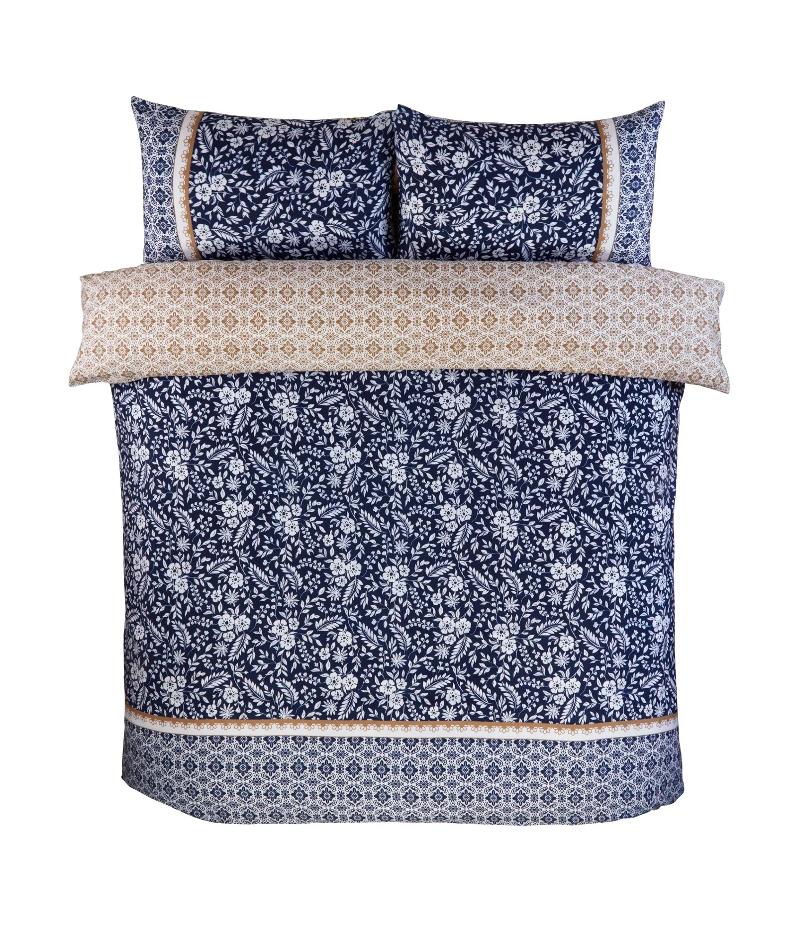 Rapport Home Eleanor Floral Geometric Reversible Duvet Cover Set with Pillowcase in Navy 3
