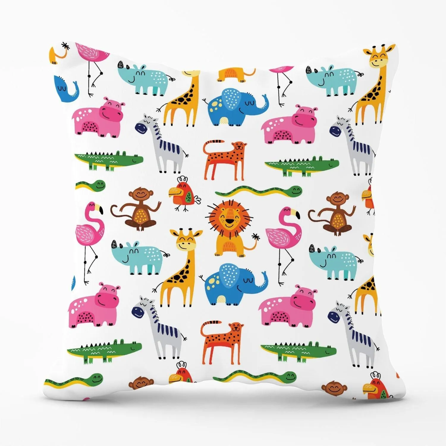 Warren Reed - Designer Hand Drawn Cartoon Animals Outdoor Cushion in Pink