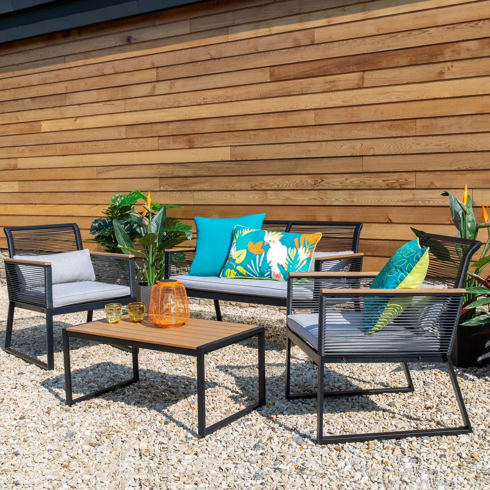 Elements 4 Seater Black Rope Conversation Set Black