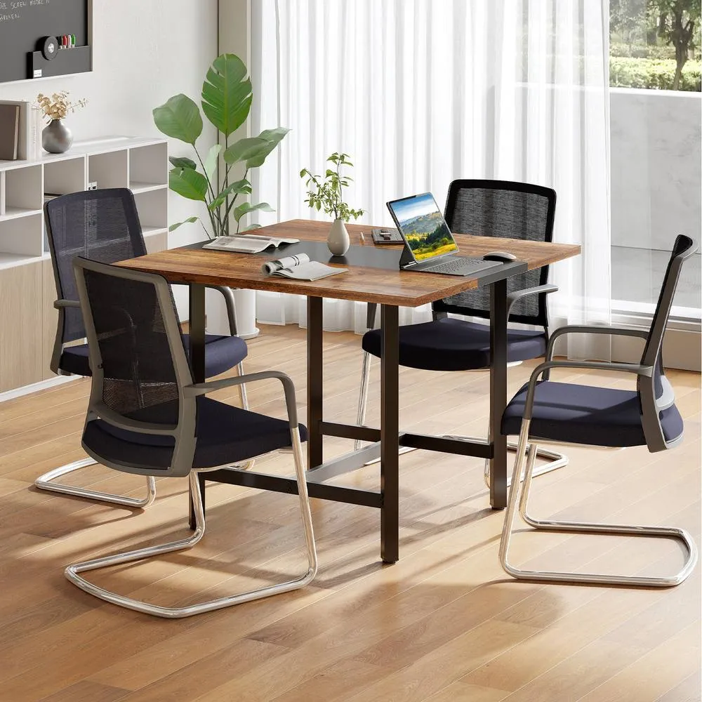Costway 100CM Square Conference Table Meeting Room Table in Brown 6
