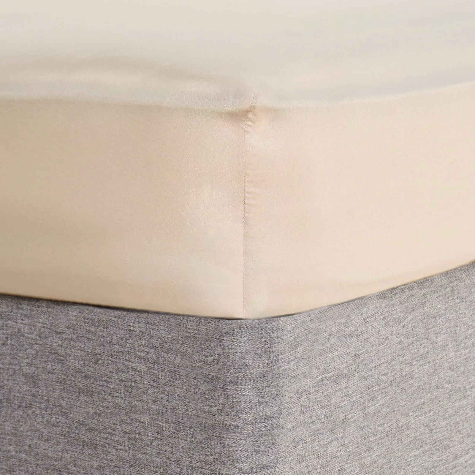 OHS Luxury Plain Dyed Cotton 30cm Deep Fitted Bed Sheet in Natural | Size: King