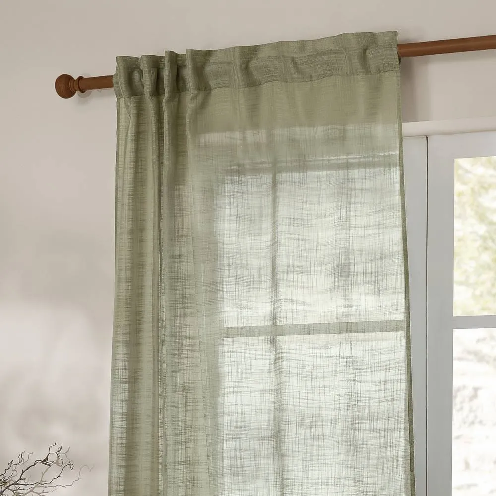 Yard Cirrus Woven Sheer Curtain Panel Eucalyptus 140Cm Width 250Cm Drop, Green 3