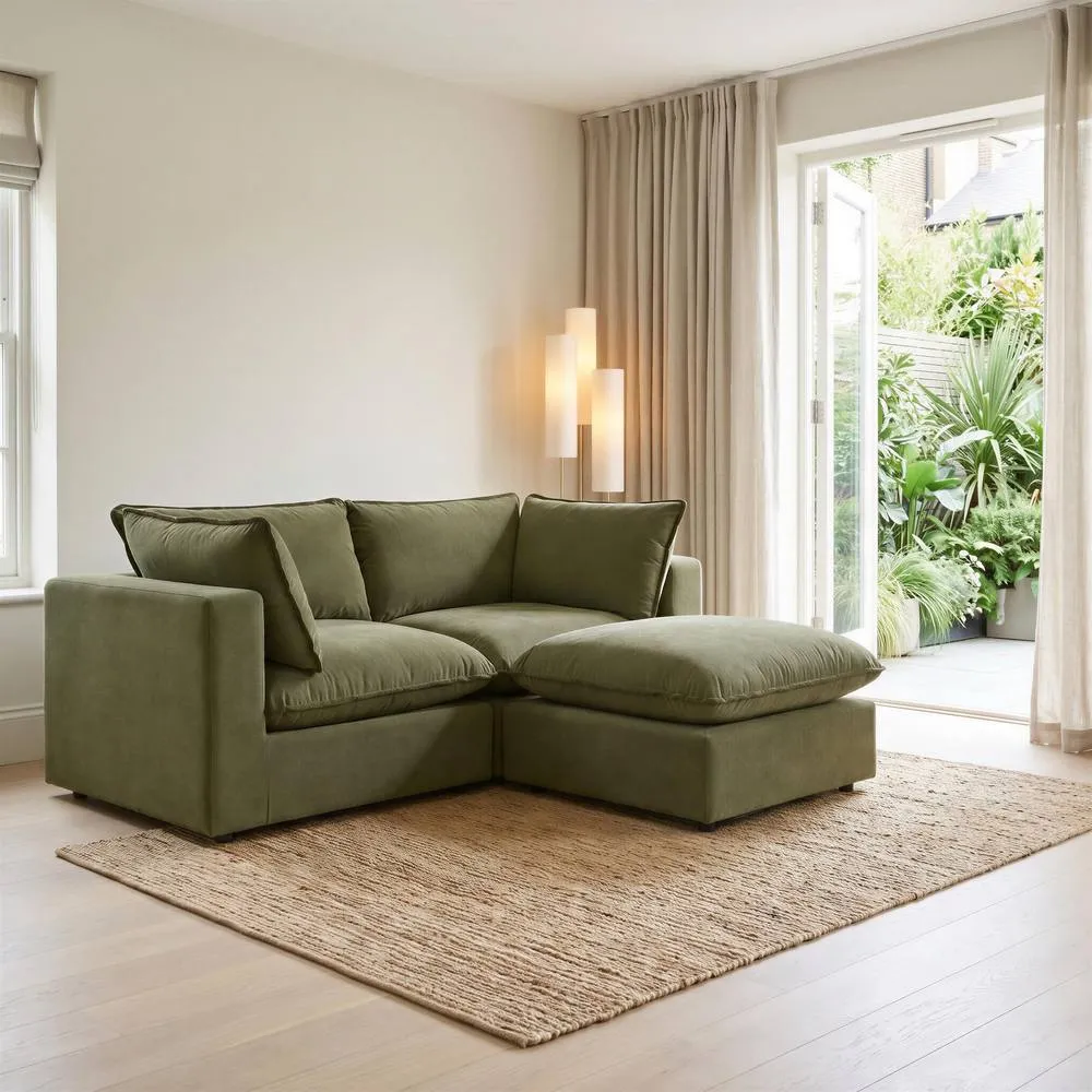 FurnitureboxUK Echo Linen-Look Fabric 2 Seater Modular Chaise Sofa in Green