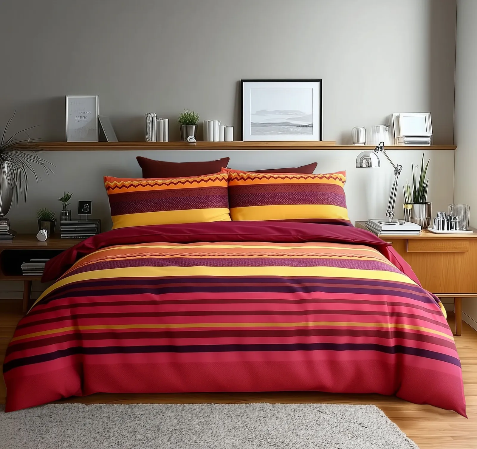 Snug City Duvet Cover & Pillowcase Set Red Black Stripe Design Polycotton Bed Linen