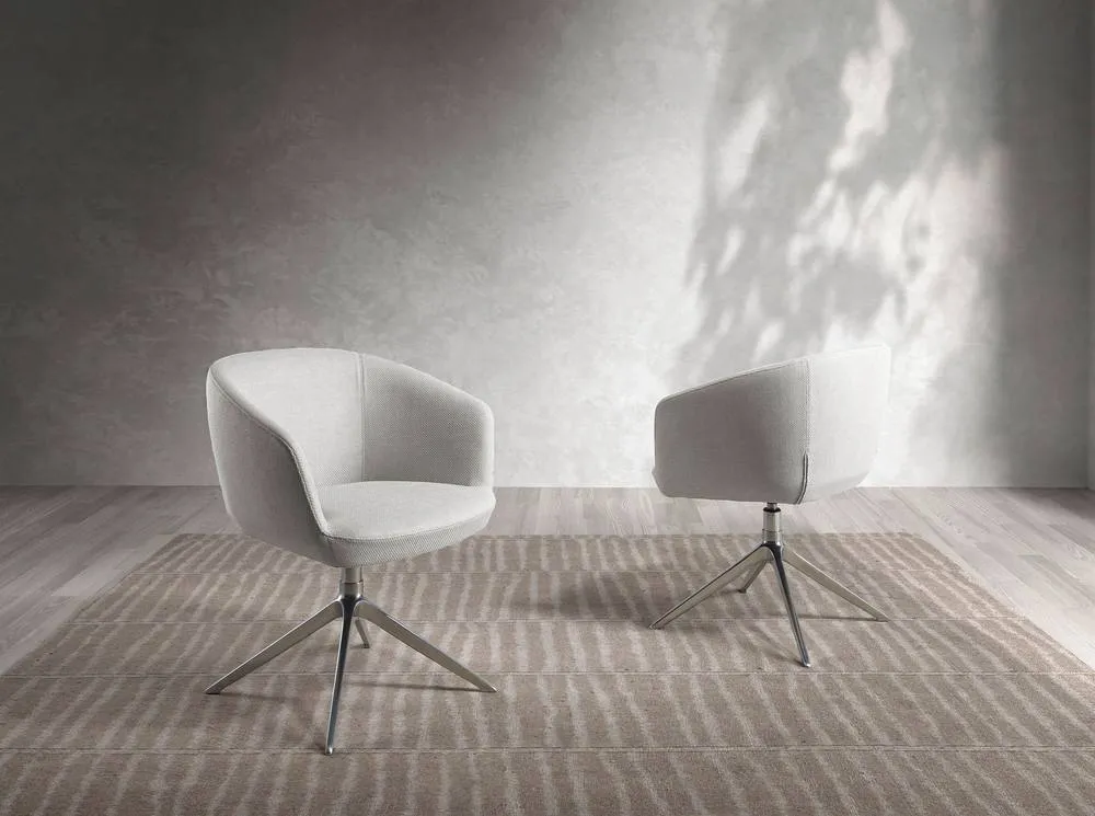 Angel Cerda Light Grey Fabric Swivel Dining Chair, Chrome Legs 3