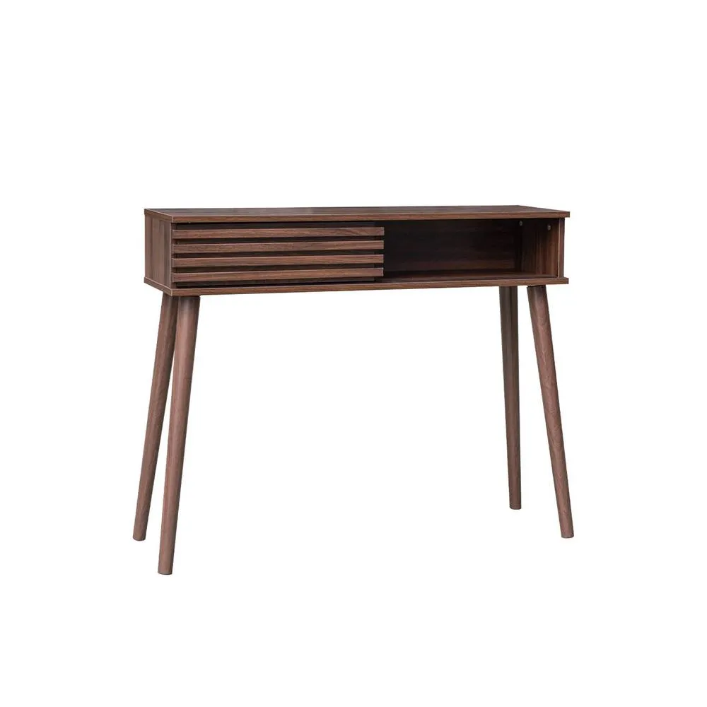 sweeek 100cm scandi-style console, grooved wood effect in Dark Brown 2