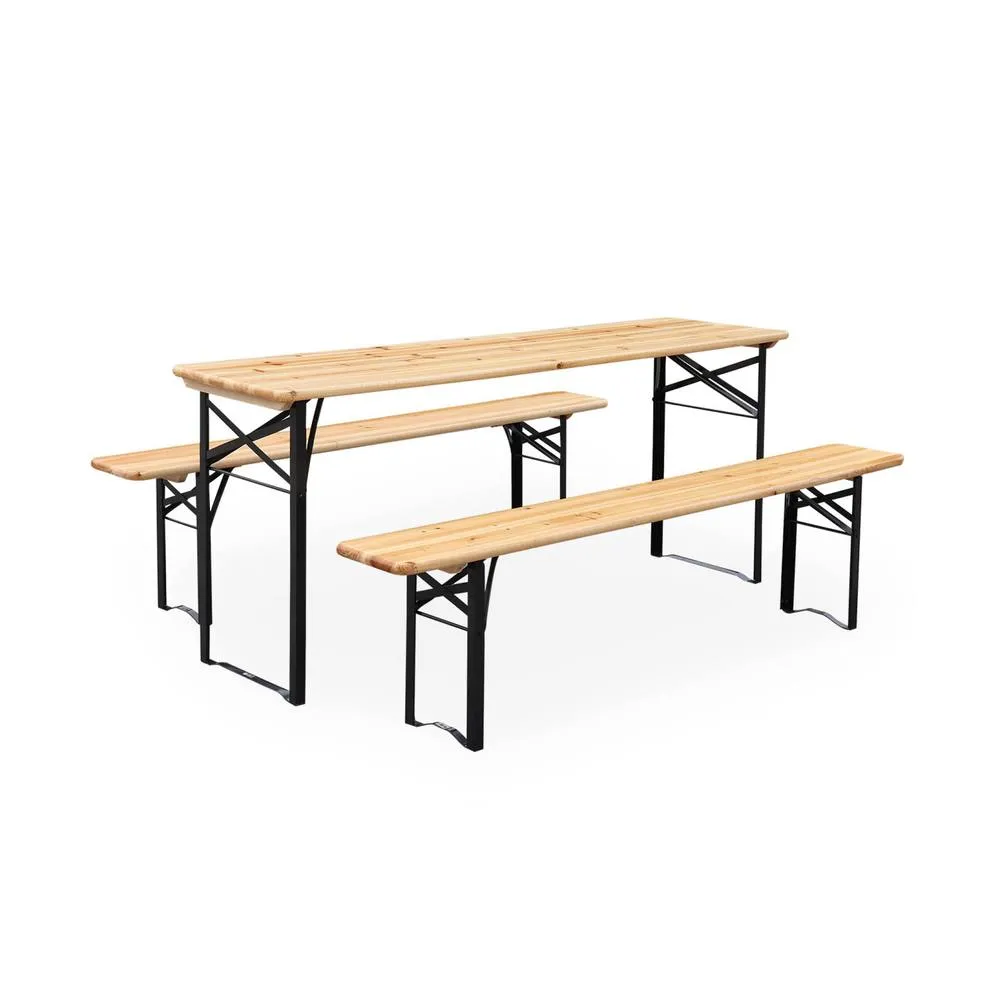 sweeek 6-seater woden table + 2 folding benches in Beige 2
