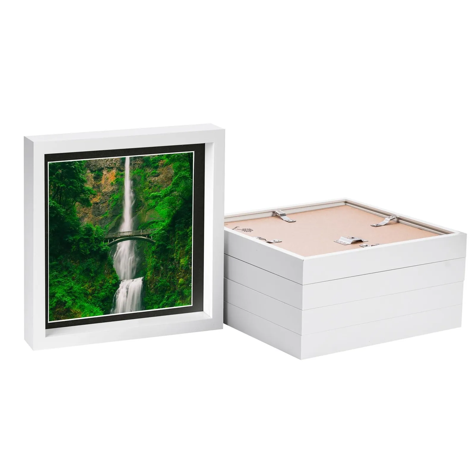 Nicola Spring 10" x 10" White 3D Box Photo Frames - 8" x 8" Mount - Pack of 5 in Black 1