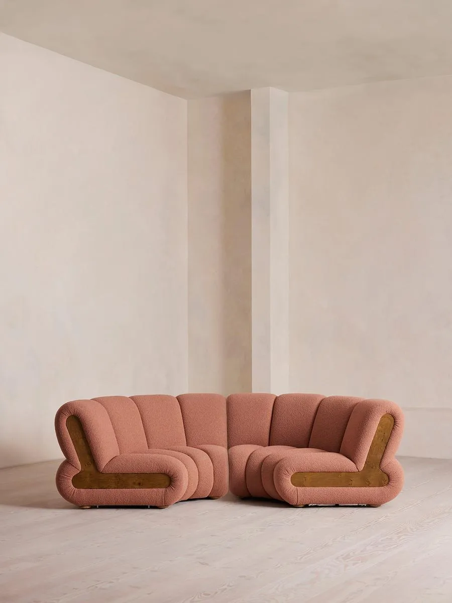 Noelle Modular Curved Sofa, Four Seater, Textured Wool Boucle, Coral