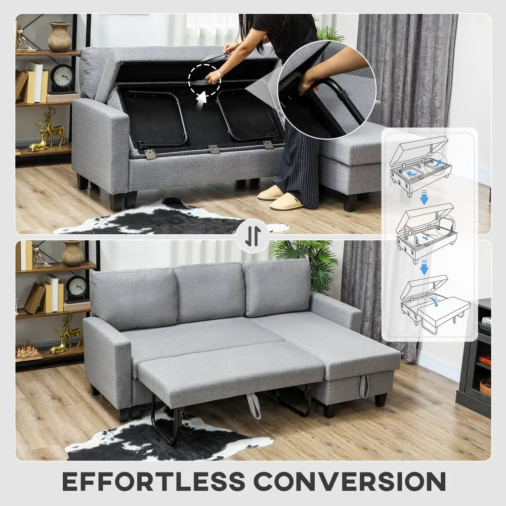 HOMCOM Fold-Out Convertible Sofa Bed with Removable Covers in Grey 6