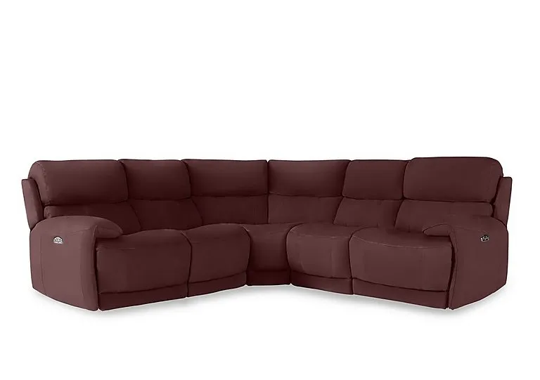 Link Leather Large Power Recliner Corner Sofa with Power Headrests - BV Deep Red