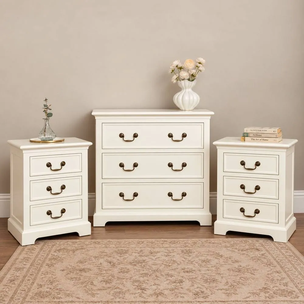 Melody Maison Chest & Pair of Bedside Tables - Charlotte Ivory Range