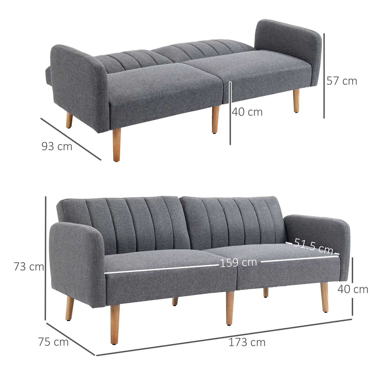 HOMCOM 3 Seater Linen Sofa Bed with Adjustable Backrest for Living Room in Grey 3