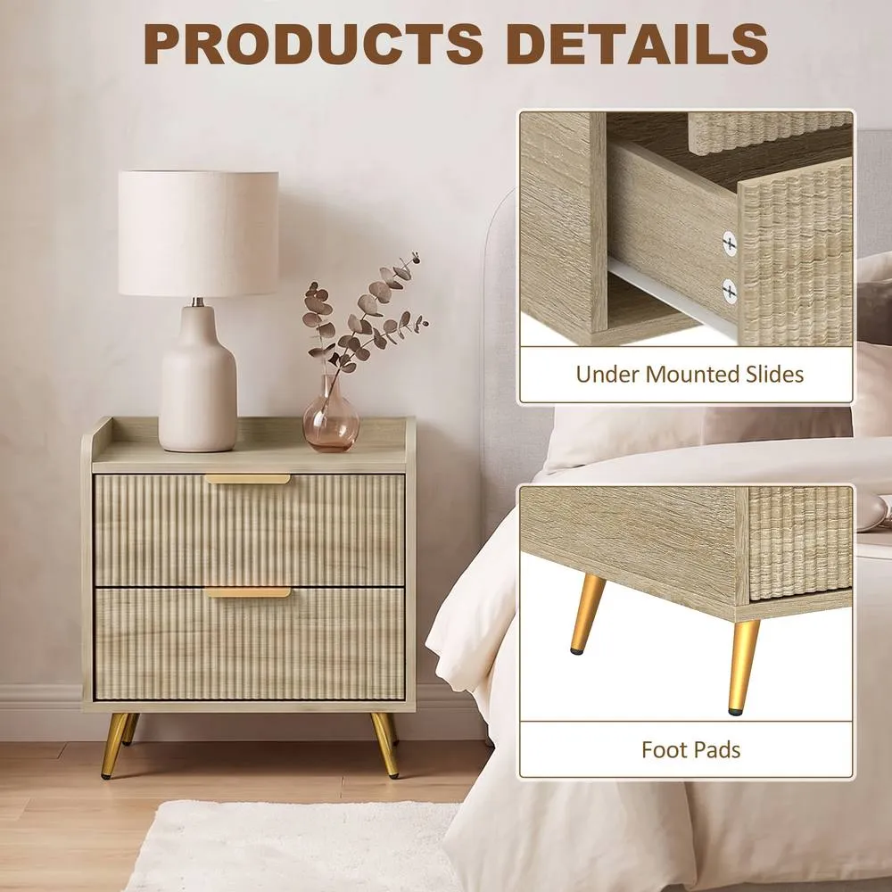 HOMCOM Bedside Table with 2 Drawers, Natural Wood Finish 6