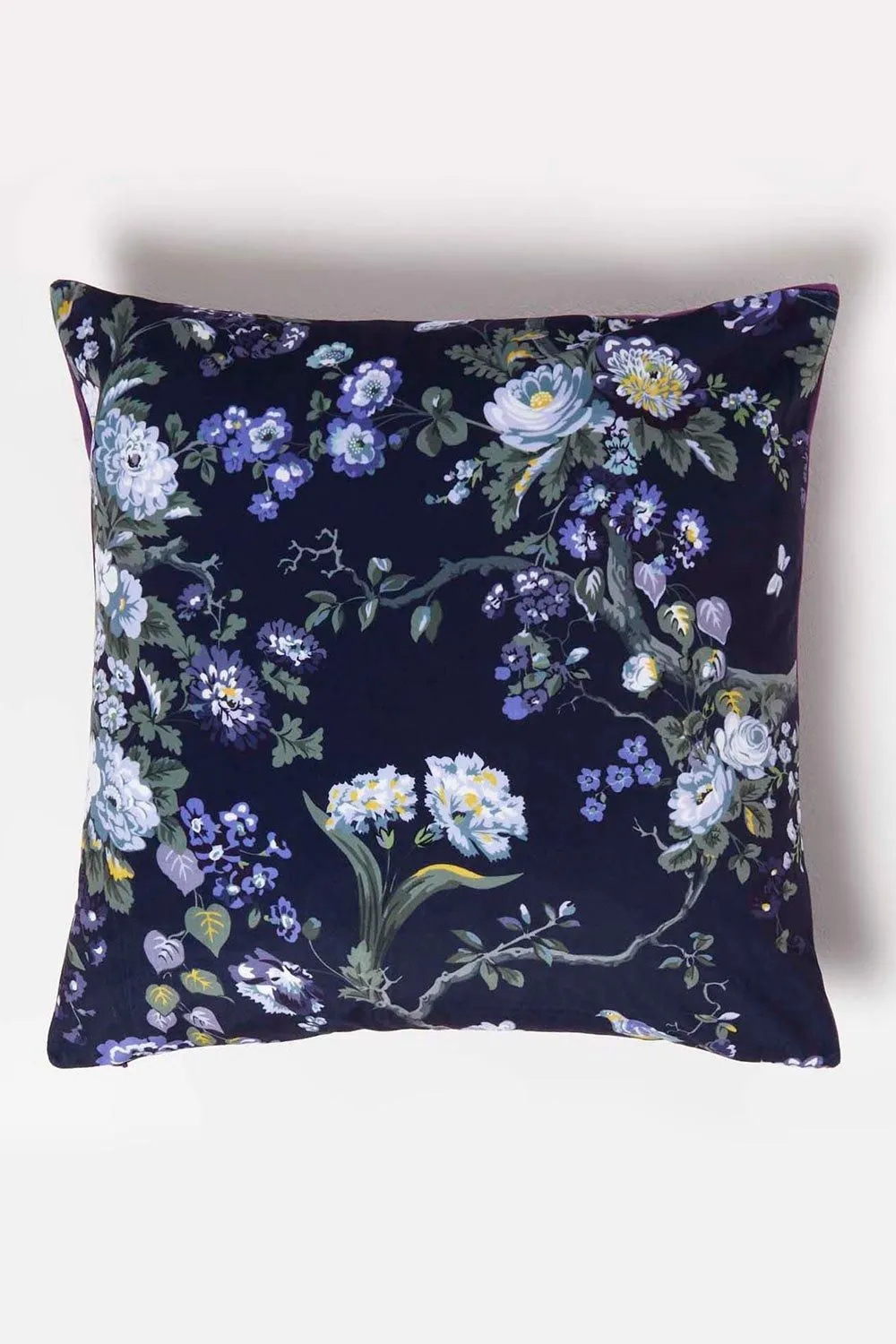 Homescapes Floral Midnight Garden Purple Filled Velvet Cushion 46 x 46 cm