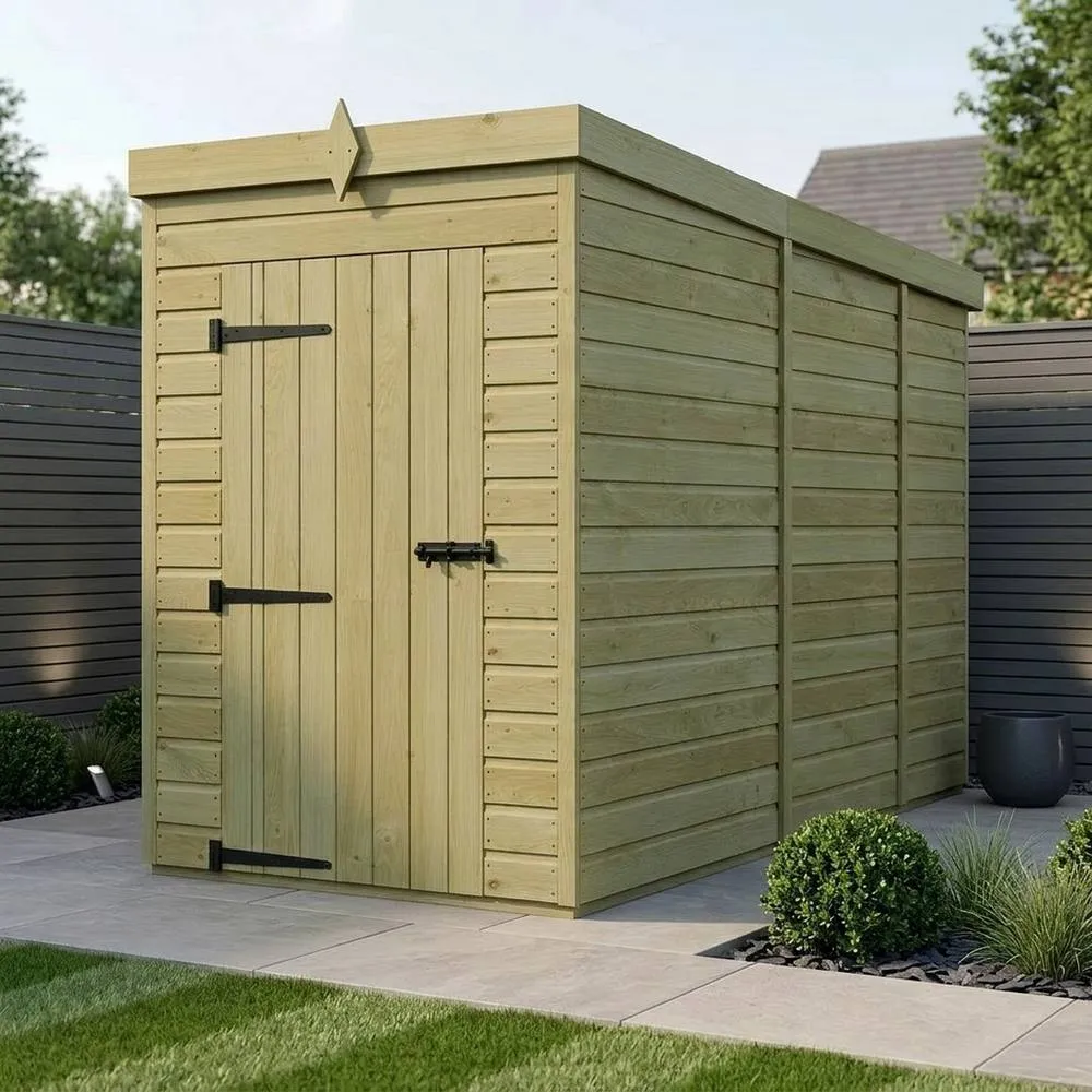 Buttercup Farm 4ft x 9ft Pent Garden Shed Single Door No Windows - Timber in Brown 2