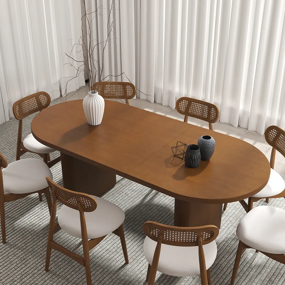 Fluve 200 cm - 240 cm Oval Extendable Walnut Dining Table Butterfly Leaf for 8 Seater Walnut