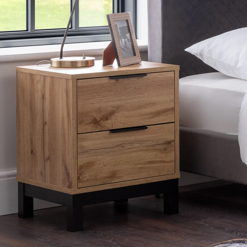 Bali - 2 Drawer Bedside Table - Oak - Wooden - Happy Beds 1