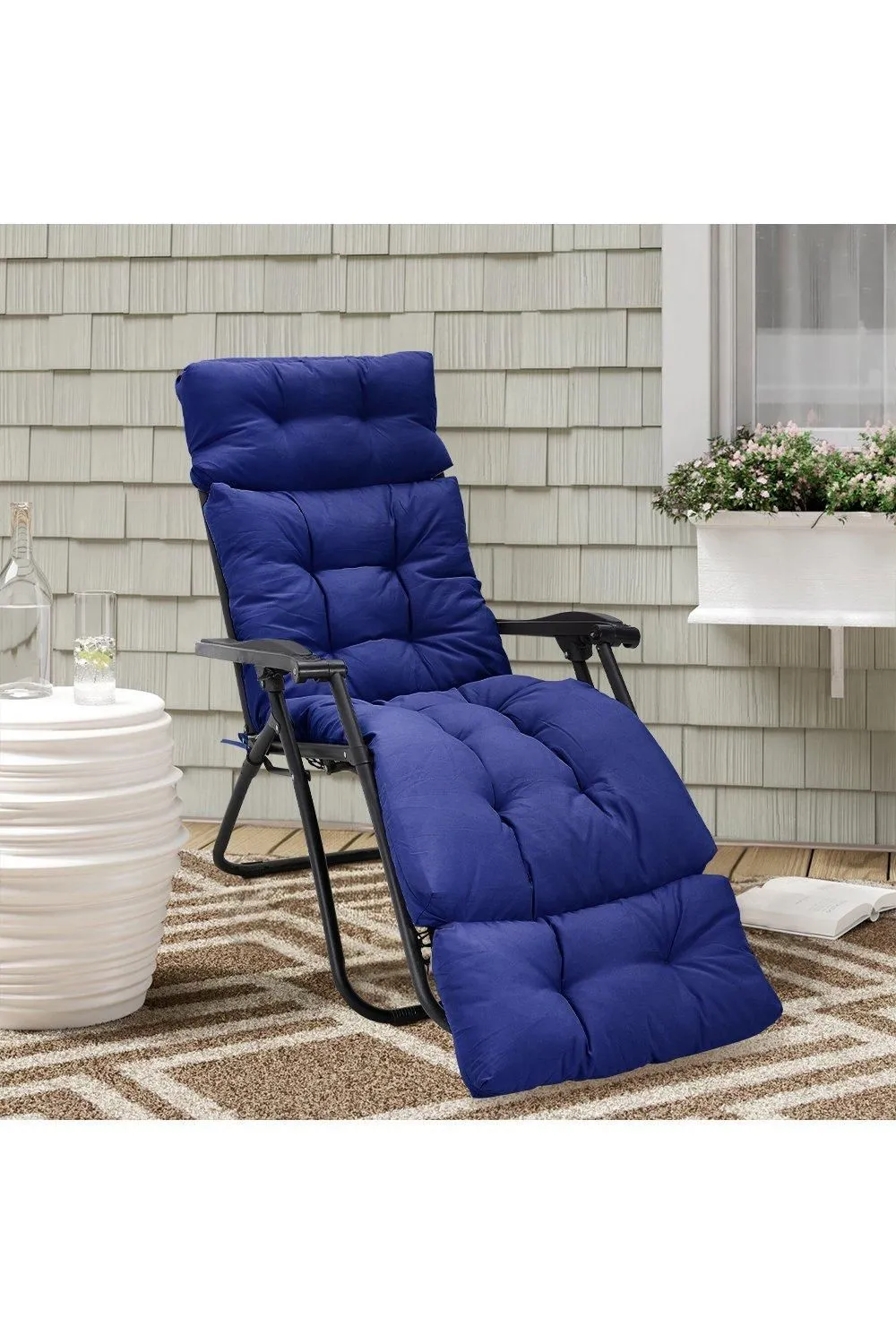 Garden Sanctuary 180cm W x 55cm D Navy Blue Thickened Lounger Cushion with Anti-Slip Cover
