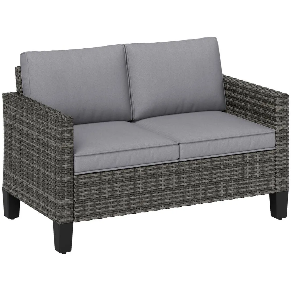OUTSUNNY Rattan Sofa with Cushions, 2 Seater Garden Furniture, Dark Grey 2