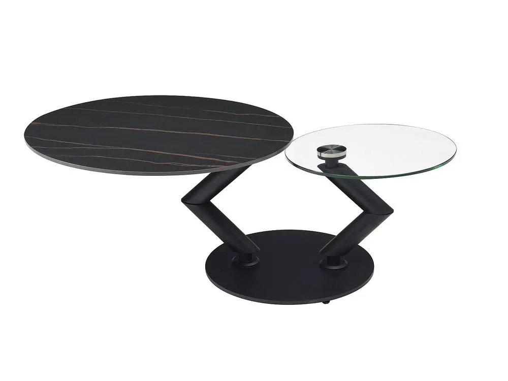 Vente-unique Coffee Table With Swivelling Ceramic, Tempered Glass & Metal Trays in Clear 4