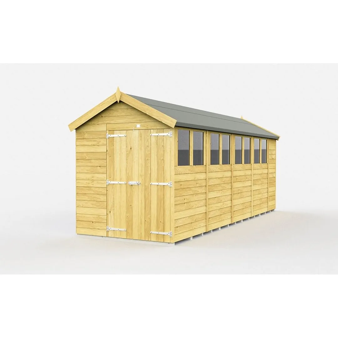 Buttercup Farm 7 x 18 Feet Apex Shed - Double Door W/ Windows - L533 x W214 x H217 cm in Brown