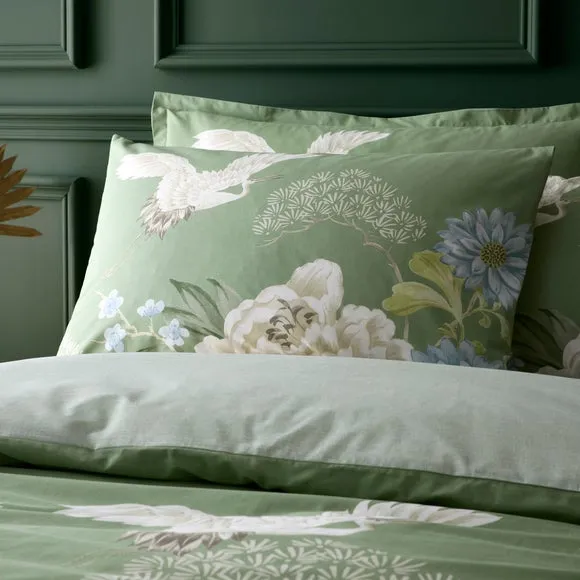 Cranes Floral 100% Cotton Duvet Cover & Pillowcase Set 5