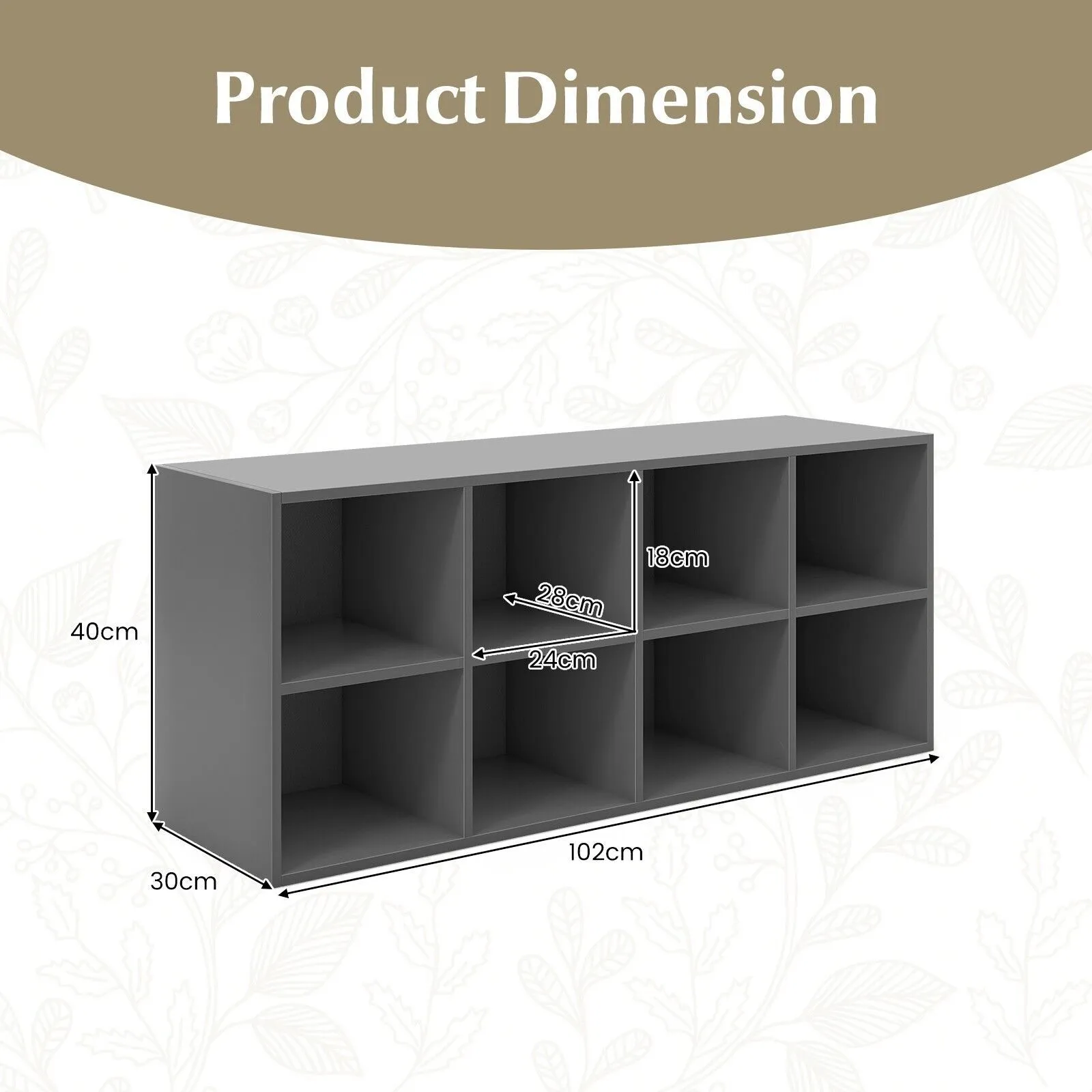 Costway 8-Cube Shoe Bench Entryway Shoe Rack Cabinet W/ 8 Storage Cubbies in Grey 2