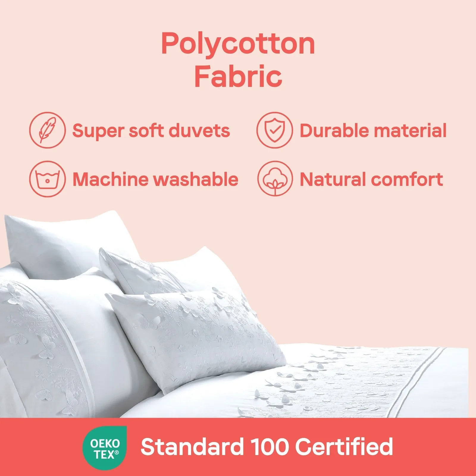 Rapport Home Papillon Polycotton Duvet Cover Set with Pillowcase in White 6