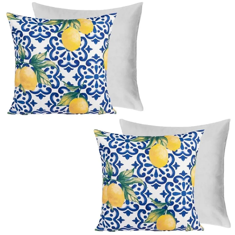 Kelvenix 2Pcs Blue Lemon Print Outdoor Filled Cushion Covers