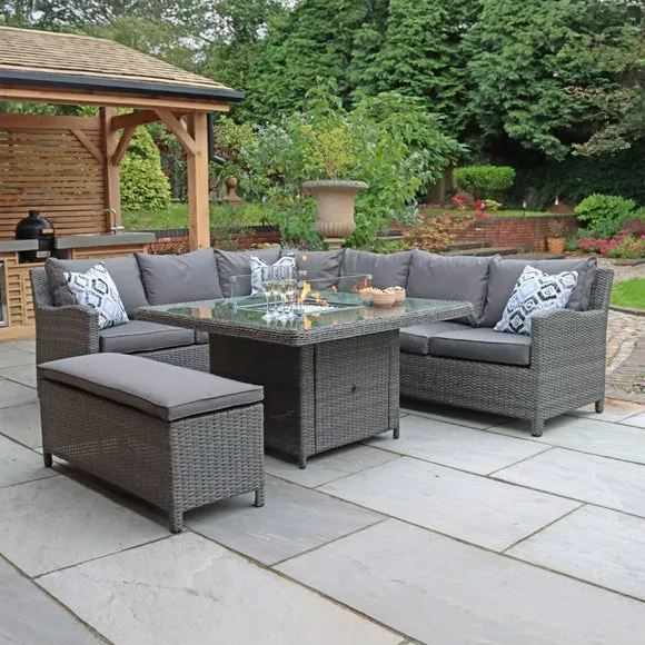 Paris 7 Piece Deluxe Modular Corner Dining Set with Square Firepit