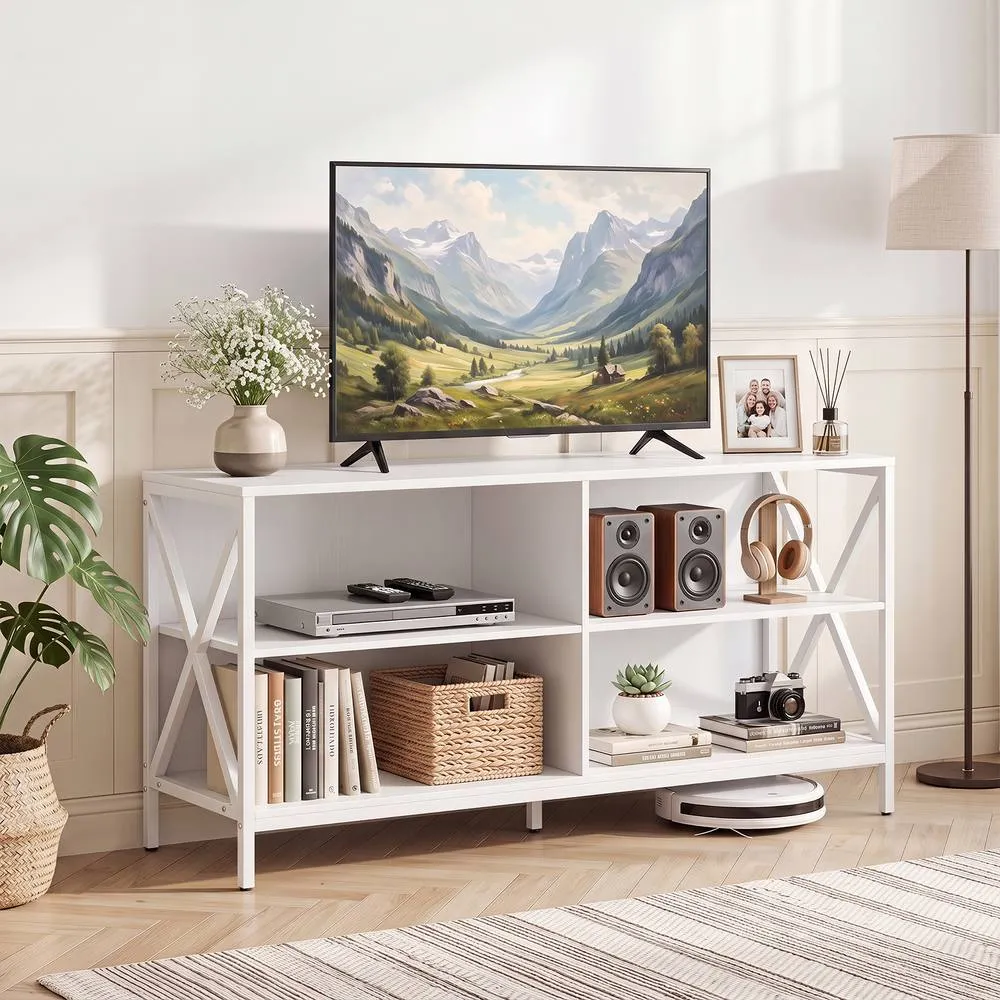 Costway TV Stand for TVs up to 55 Inch 120 CM White Shelf 4