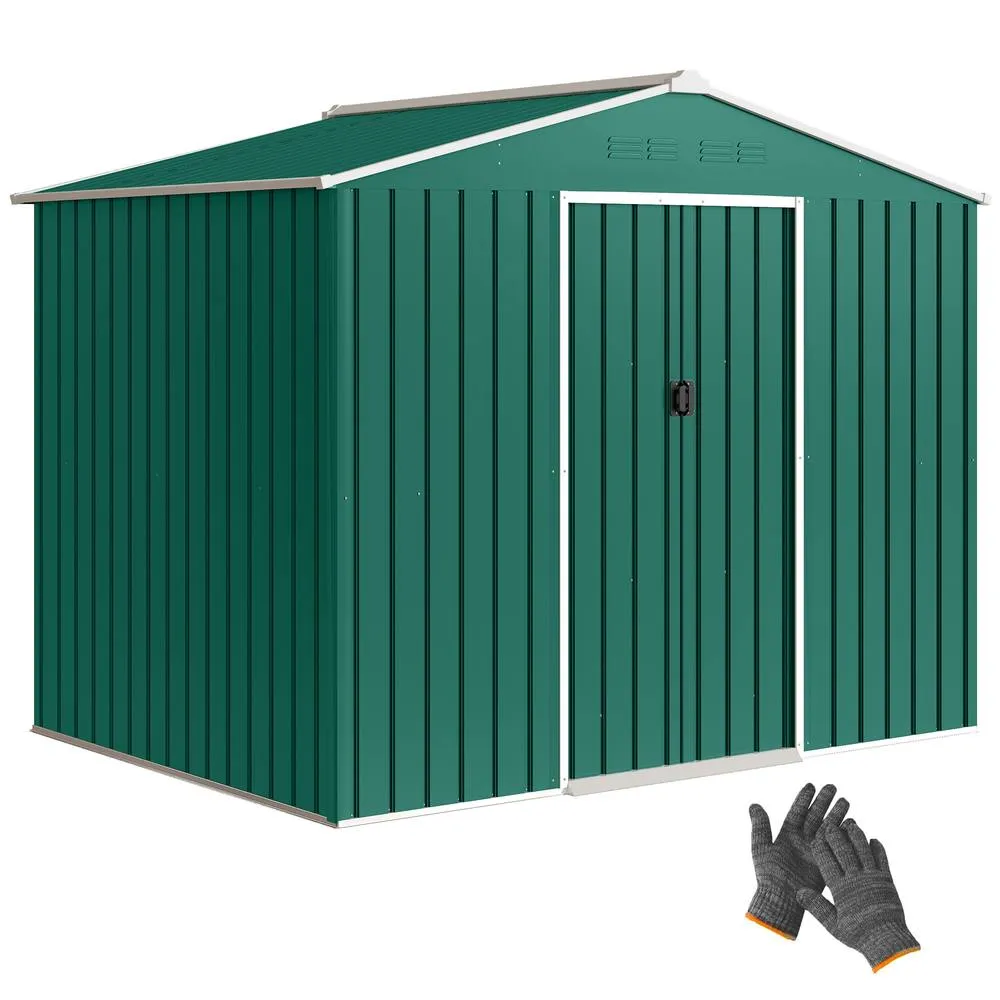OUTSUNNY 8 x 6ft Garden Storage Shed with Double Door Green 2