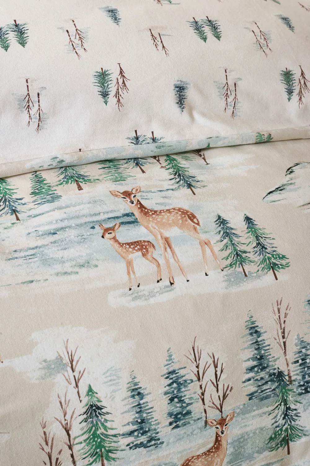 Catherine Lansfield Brushed Christmas Deer Cotton Reversible Duvet Cover Set in Natural 4