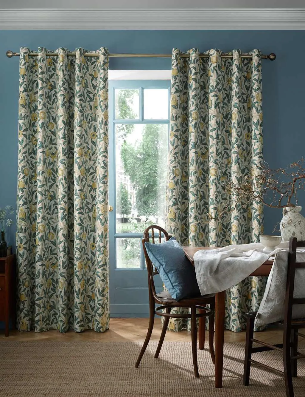 William Morris At Home Bird and Pomegranate Eyelet Blackout Curtains Blue Mix