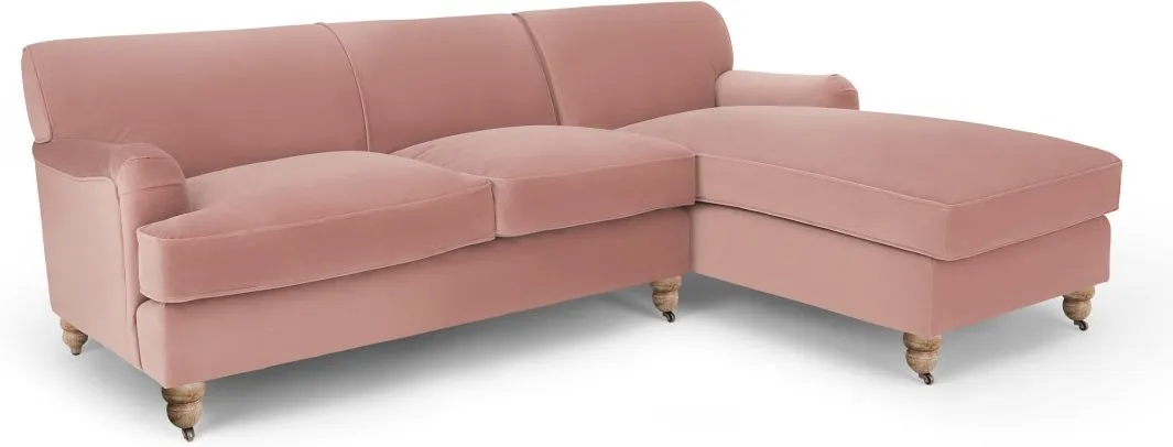 Orson Right Hand Facing Chaise End Corner Sofa, Vintage Pink Velvet